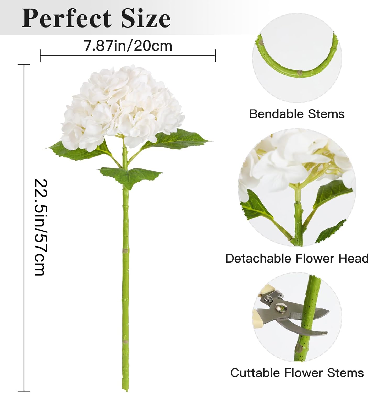 Nubry 4Pcs White Hydrangea Artificial Flowers, 22.5In Latex Faux Real Touch Large Hydrangea Flowers with Long Stems & Leaves for Home Office Decor Wedding Party Arrangements(White) - Image 6