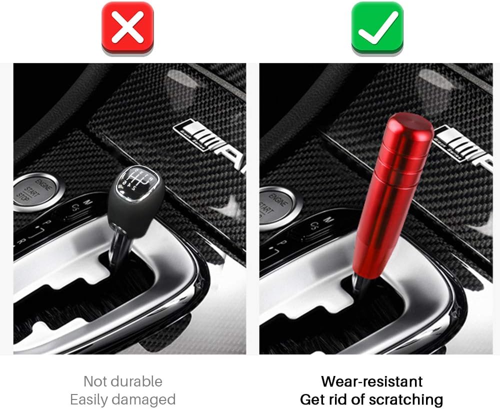 Aluminum Weighted Manual Shift knobs, Long Stick Shift Knob Gear Shifter Knobs, Car Accessories Lever Cover Head 5 inch Universal Shifter Knobs with 3 Threaded Adapters M8 M10 M12 x 1.25 (Red)