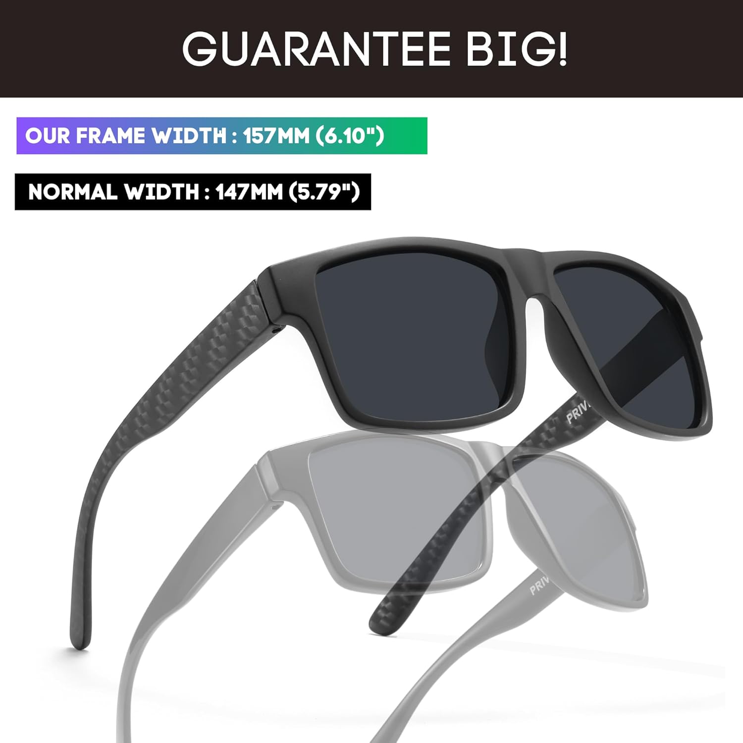 XXL Size Extra Large Square 157MM Polarized Sunglasses for Big Wide Heads Men TR90 Lightweight UV400 Glasses - Image 3