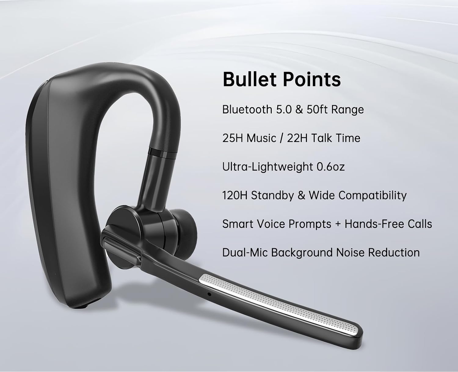 Blue Air Single Sided Bluetooth Headset for Truck Drivers, aptX Wireless Earpiece with Dual Noise Canceling Mic, CVC 8.0 20 Hour Talk Time 180° Swivel Hook Flip Boom Arm Hands Free