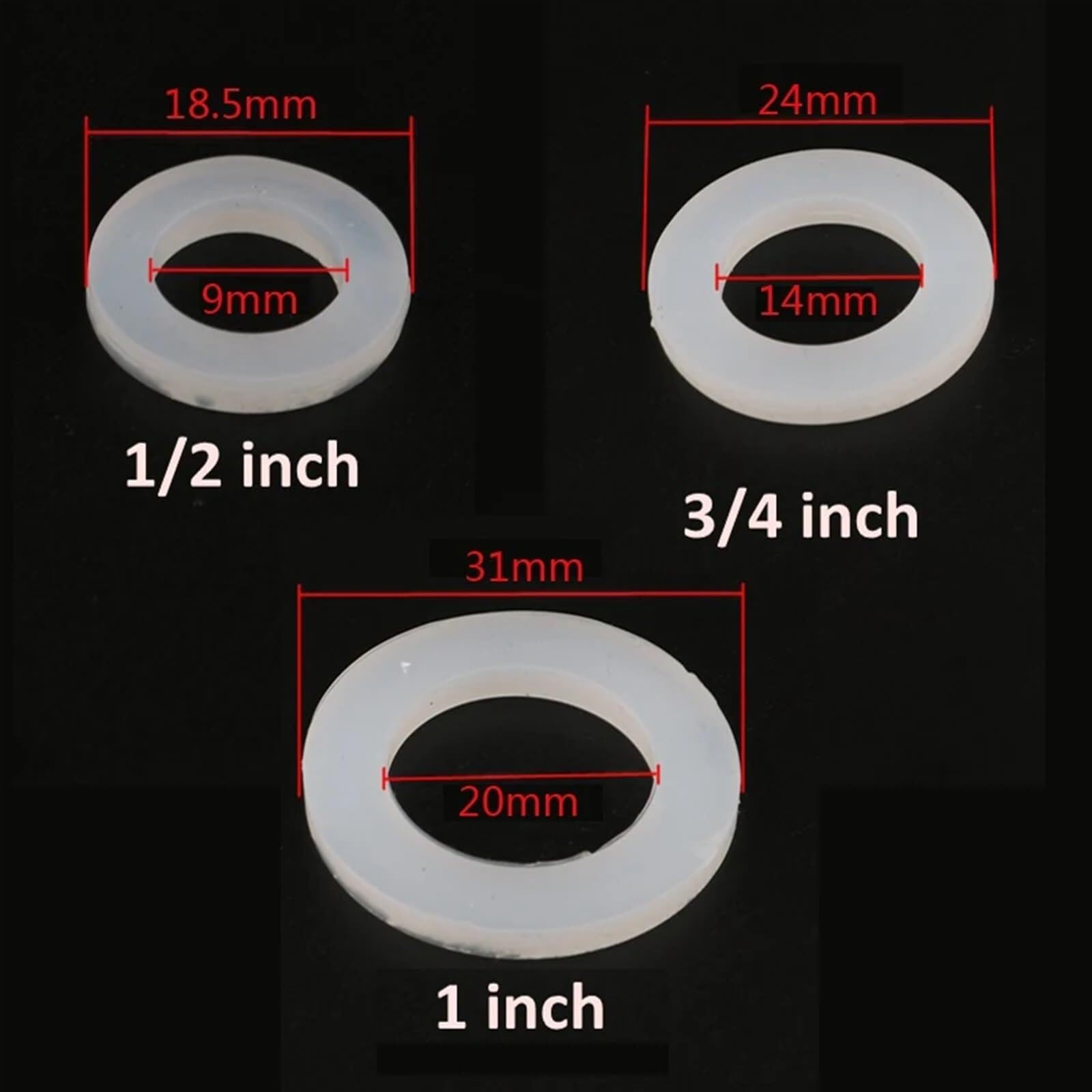 20 pièces 1/2 "3/4" 1 "joint plat joint torique joint rondelle bague plomberie robinet rondelle bague d'étanchéité,Matériau Fiable(1I2 inch)