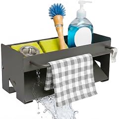 Sponge Holder for Kitchen Sink Rustproof Sink Caddy with Dishcloth Rack Countertop Organizer for Soap Dispenser Sponges and