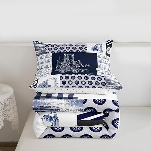 Miniatura 3 de Juego de edredón de construcción para niños, tamaño matrimonial, juego de ropa de cama para niños, diseño de caricaturas, automóvil, excavadora,