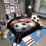 Football Bedding Set Baseball Full Size Comforter Sets Basketball Bedding Soccer Comforter with 2 Pillow Case, Sports Themed Room Decor for Boys Kids Teens, Fire and Ice Decoratives 3 Piece, Cozy