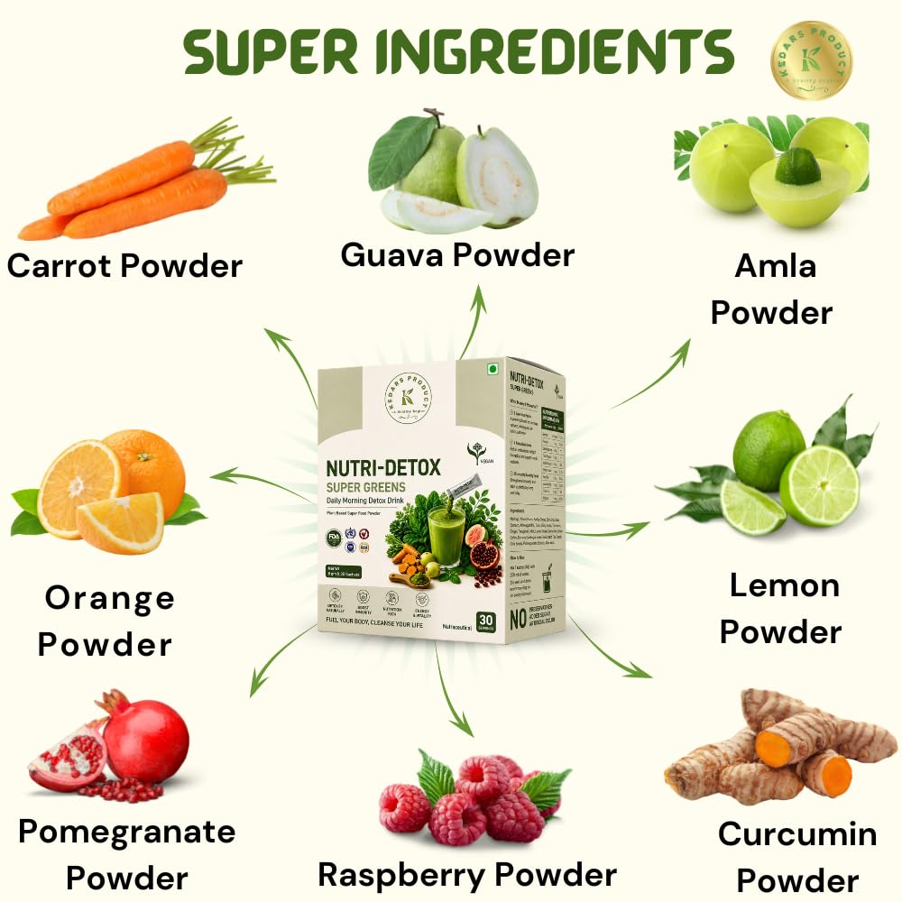 NUTRI-DETOX SUPER GREENS Powder | Plant based Nutritional | With Spirulina | Amla | Alfalfa | Beetroot | 30 Servings | 250grm — Amazon image 6