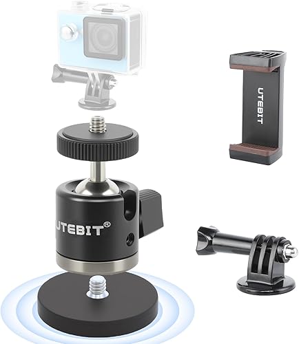 UTEBIT Soporte magnético para cámara de acción, soporte de base magnética fuerte de 1.693 in con cabezal de bola de rotación de 360° y soporte para