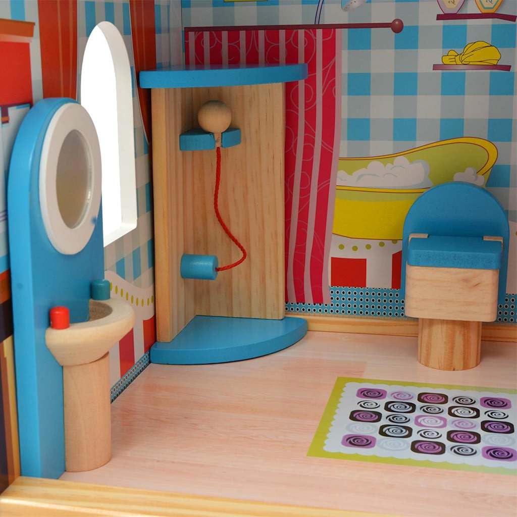 Mangloder 3-stöckiges Puppenhaus Holz 60 x 30 x 90 cm mit Miniaturmöbeln, Kinder Spielhaus für fantasievolles Rollenspiel, geeignet für Familie, Babyzimmer, Küche, Wohnzimmer, Balkon, Geschenk