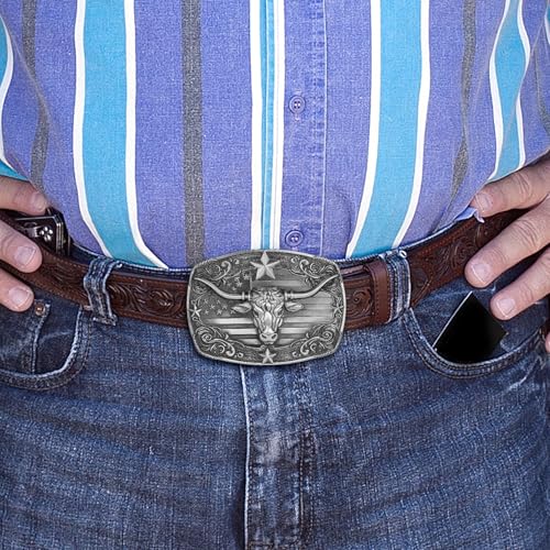 Image of Cowboy Belt Buckle for Men Western Cowgirl Rodeo Longhorn Bull Belt Buckles