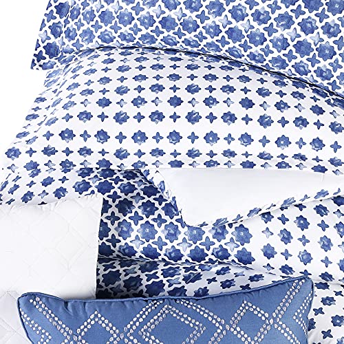 Image of Anne Klein Isola Striped Comforter Set with Decorative Pillows, Full /Queen, Blue