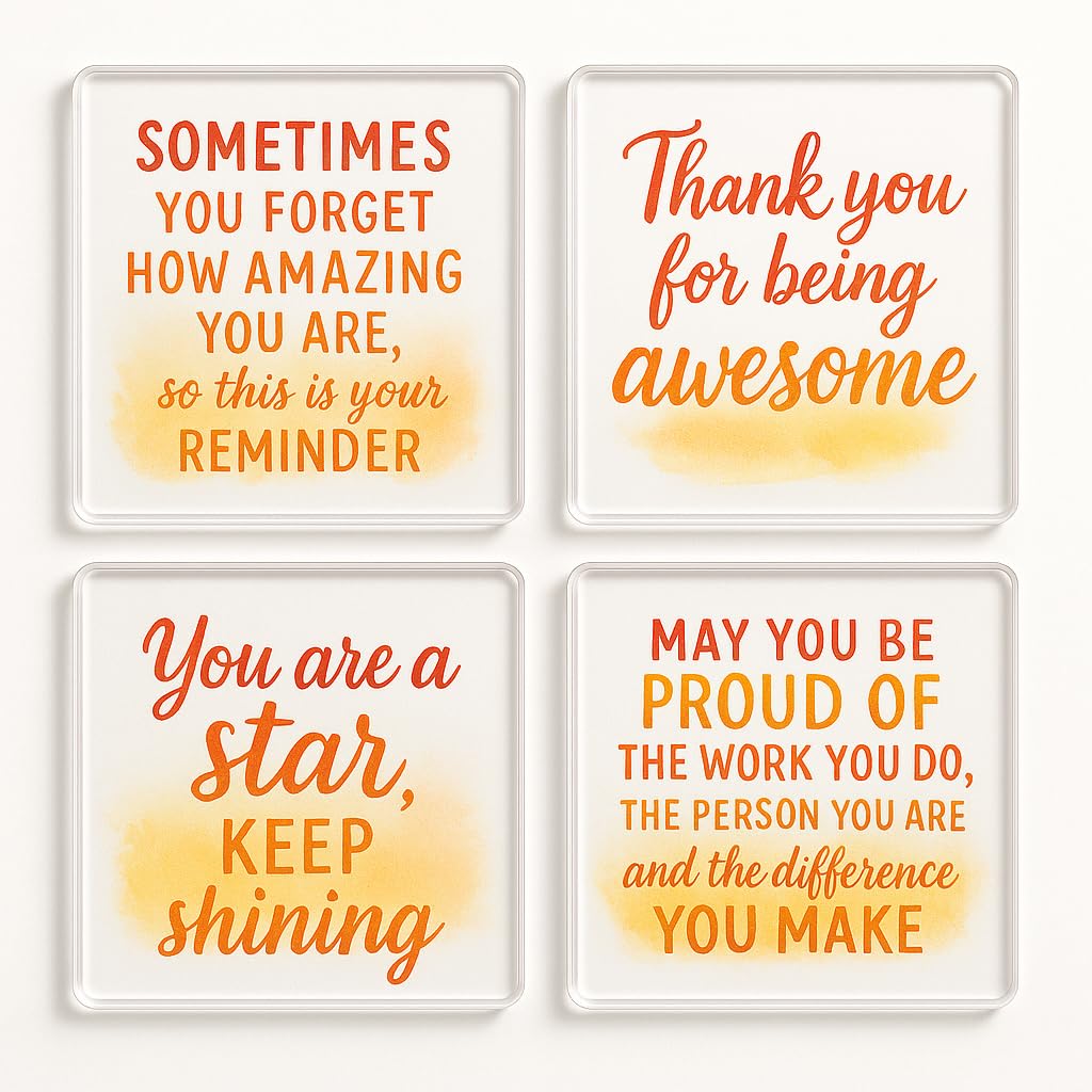 The Plum Penguin Shine Brightly Set Acrylic Coaster Gift Set Of 4 With Motivational Quotes - Inspirational Watercolour Design For Uplifting Home Decor & Gift For Friends