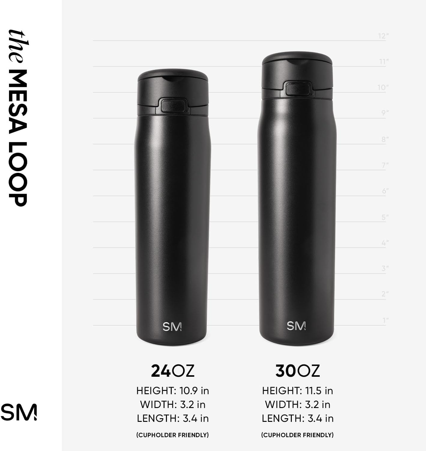 Simple Modern Mesa Loop Water Bottle with Covered Straw and Handle | 24oz Cup Holder Friendly Insulated Stainless Steel Bottles for Travel, Sports and School | Midnight Black - Image 6