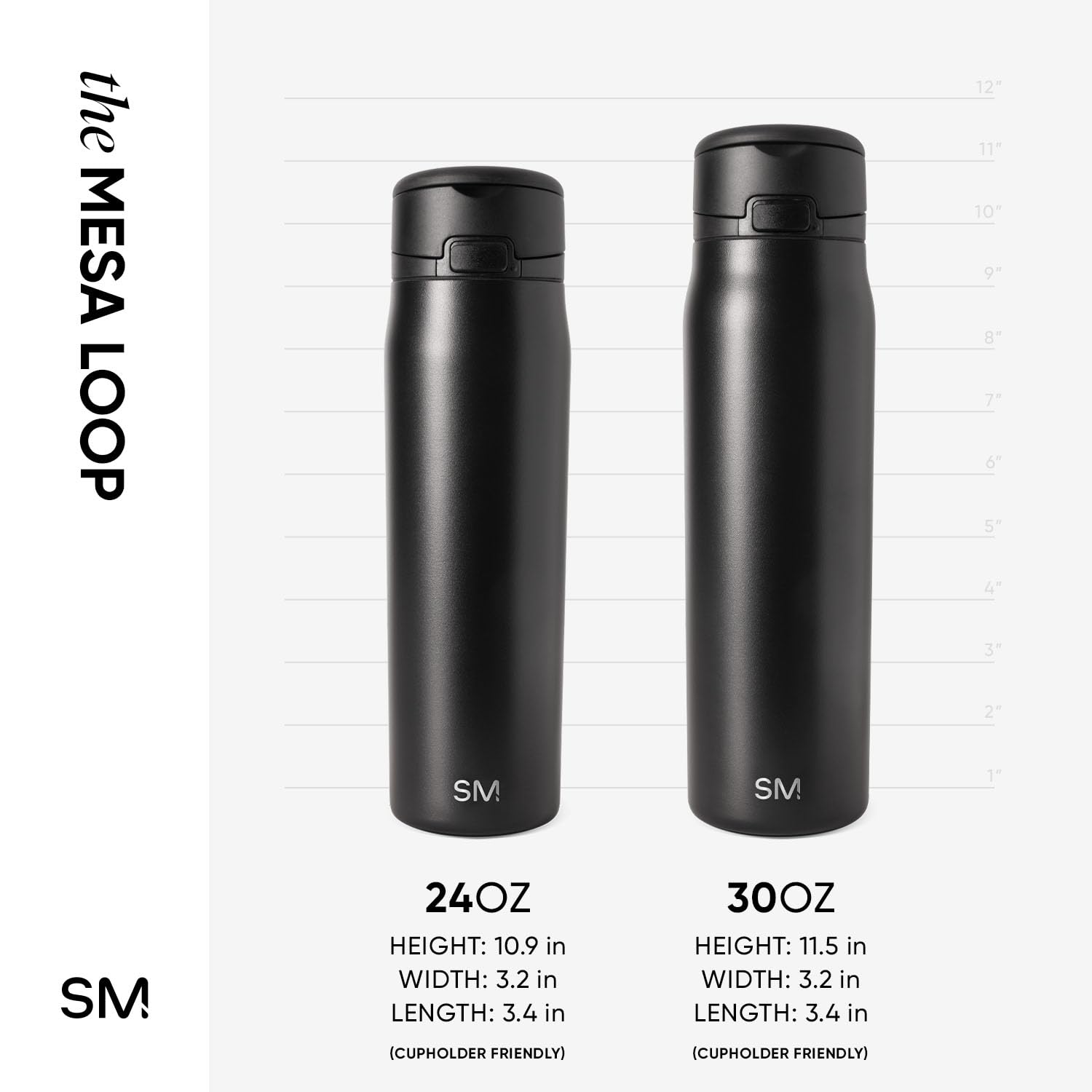 Gourde Simple Modern Mesa Loop avec paille | Bouteilles isothermes en acier inoxydable compatibles avec les porte-gobelets pour les voyages, le sport et l'école | 710ml | Midnight Black