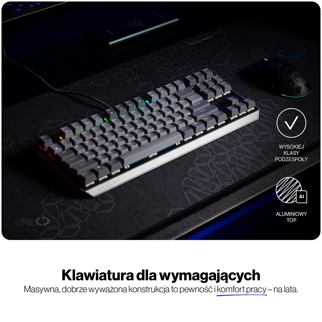 ENDORFY Thock V2 TKL, przełączniki ENDORFY Red by Gateron, hot-swap, oprogramowanie, aluminiowy top, programowalne makra