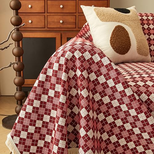 Housse de canapé en polyester et coton rouge au tissage robuste - 5