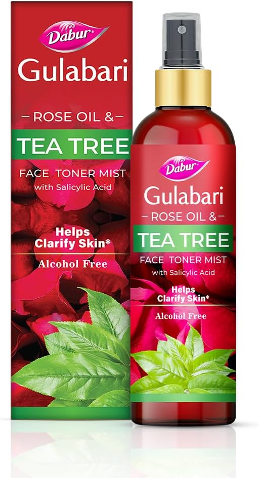 Dabur Gulabari Rose Oil & Tea Tree Face Toner Mist & Rosewater with Salicylic Acid - 100ml | Treats breakouts, blackheads, and whiteheads | Tightens and Refines Pores | Alcohol free