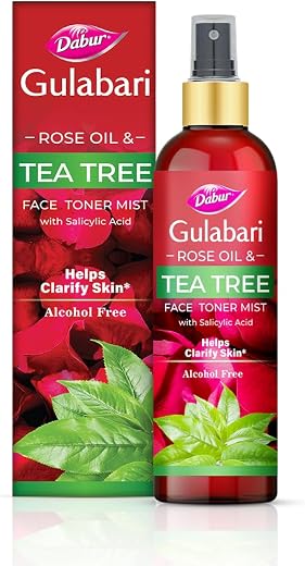 Dabur Gulabari Rose Oil &amp; Tea Tree Face Toner Mist &amp; Rosewater with Salicylic Acid - 100ml | Treats breakouts, blackheads,...