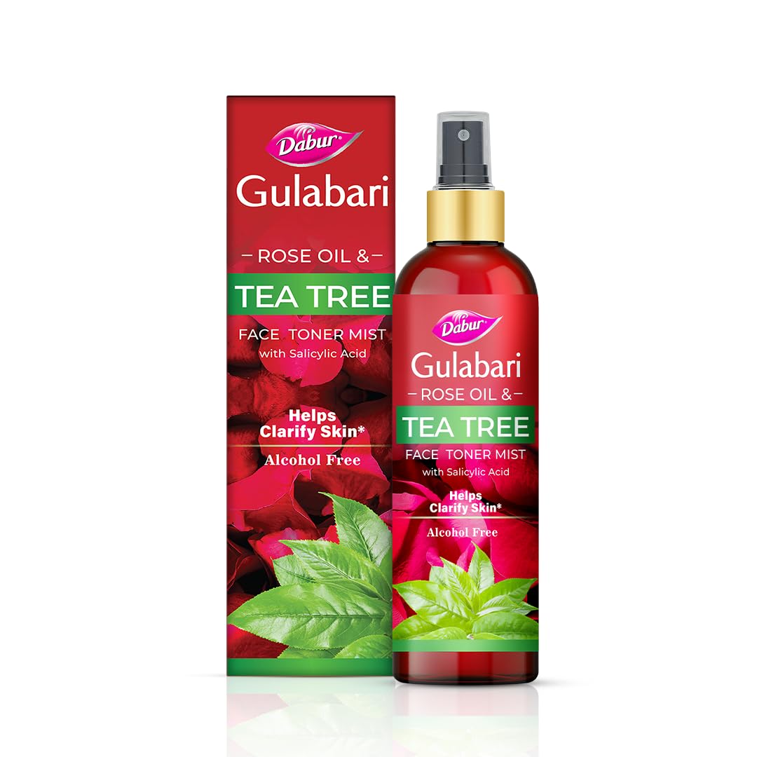 Dabur Gulabari Rose Oil & Tea Tree Face Toner Mist & Rosewater with Salicylic Acid - 100ml | Treats breakouts, blackheads,...