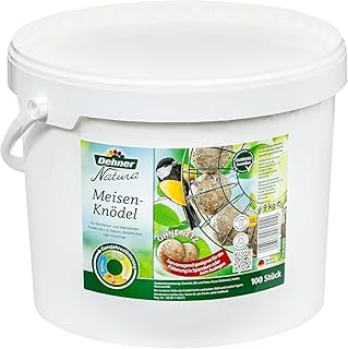 Dehner Natura Vogelfutter | Wildvogelfutter | Meisenknödel ohne Netz | energiereiches Premium Ganzjahresfutter | Fettfutter mit Nüssen | für Meisen und Rotkehlchen | im Vorratseimer | 100 Stück | 9 kg product image