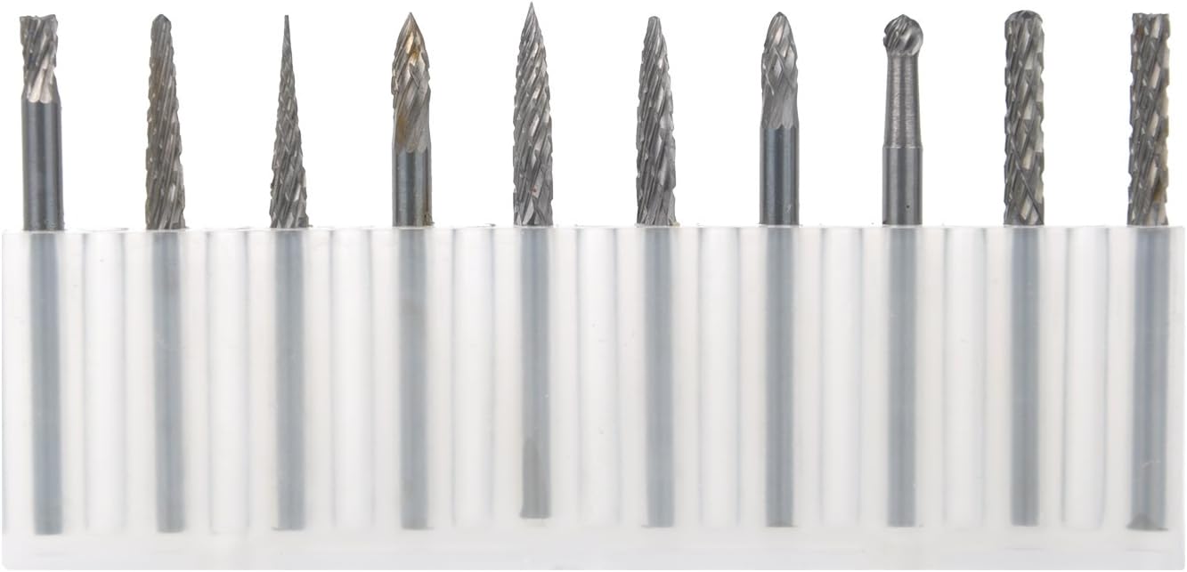Amabur A603 10-pieces Best Double Cut Tungsten Carbide Rotary Burr Set 1/8 Inch Shank for Dremel,Genesis,WEN Rotary Tool