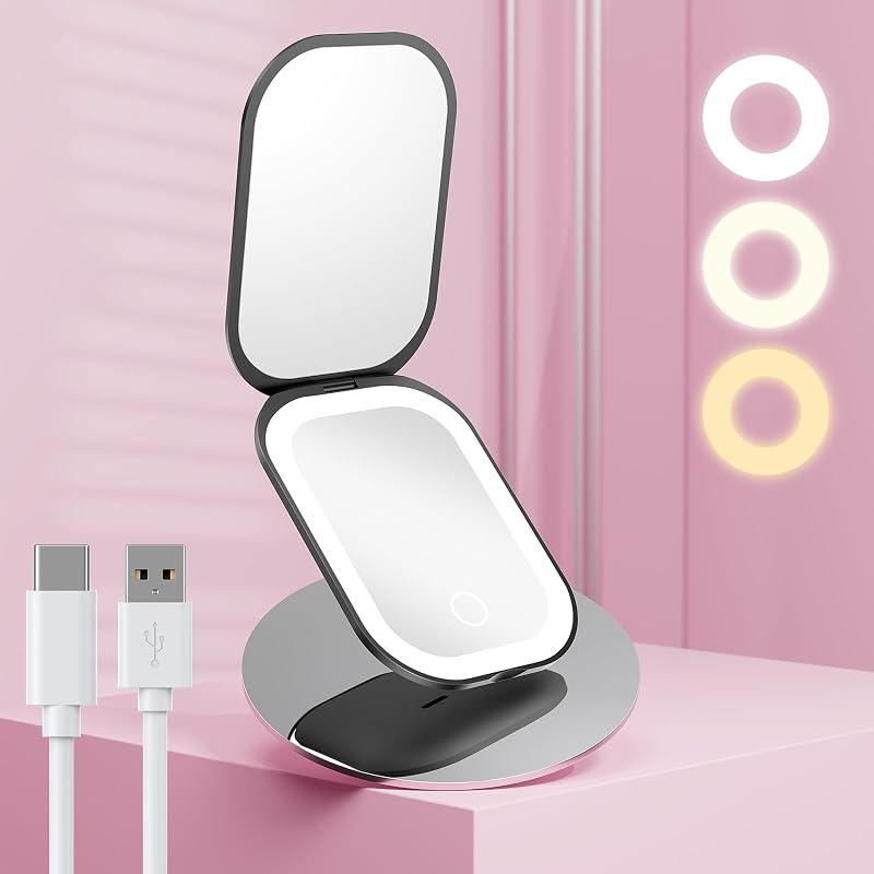 Espelho compacto com iluminação Benbilry, 1X/3X, preto