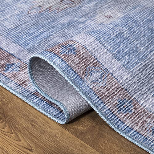 Abani Machine Washable Rectangular Area Rugs 4' X 6', Blue Beige Polypropylene Large Rugs, Stain Resistant And Non-Shedding (Vintage Style) #TOP3