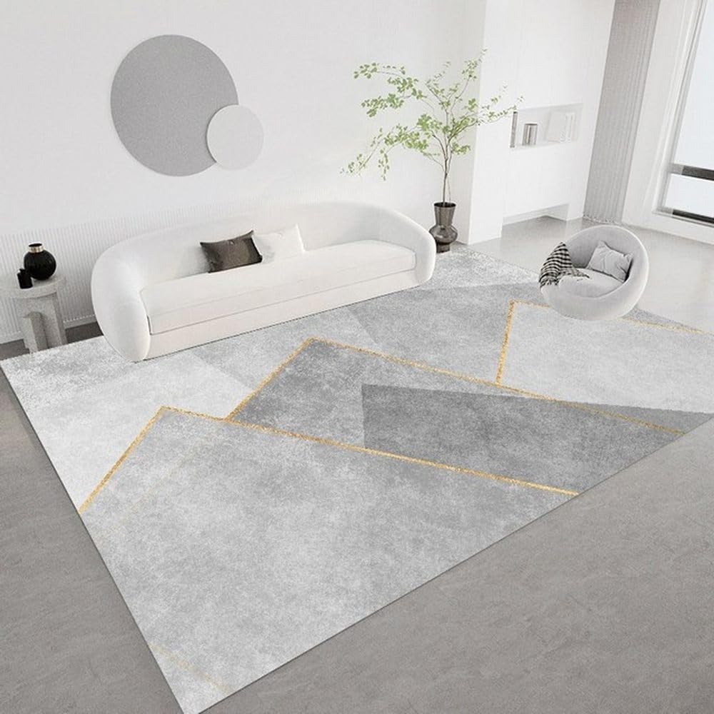 Tapis géométrique pour salon haut de gamme en flanelle douce - Grand tapis luxueux de lit