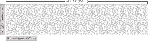 Miniatura 3 de Ambesonne The Yard, tela gris damasco de The Yard, patrón simple con rizos y puntos en impresión de diseño neutro, tela decorativa para tapicería y