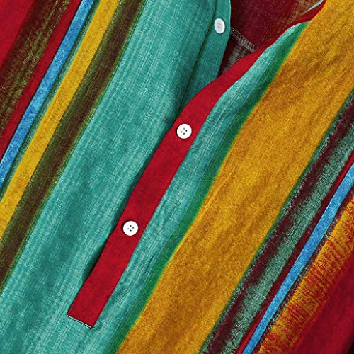 Haoricu HAORICU_2357 Men'S Summer V Neck Shirts Casual Short Sleeves Color Block Stripes Print Button Up Loose Shirts Blouse thumb #4