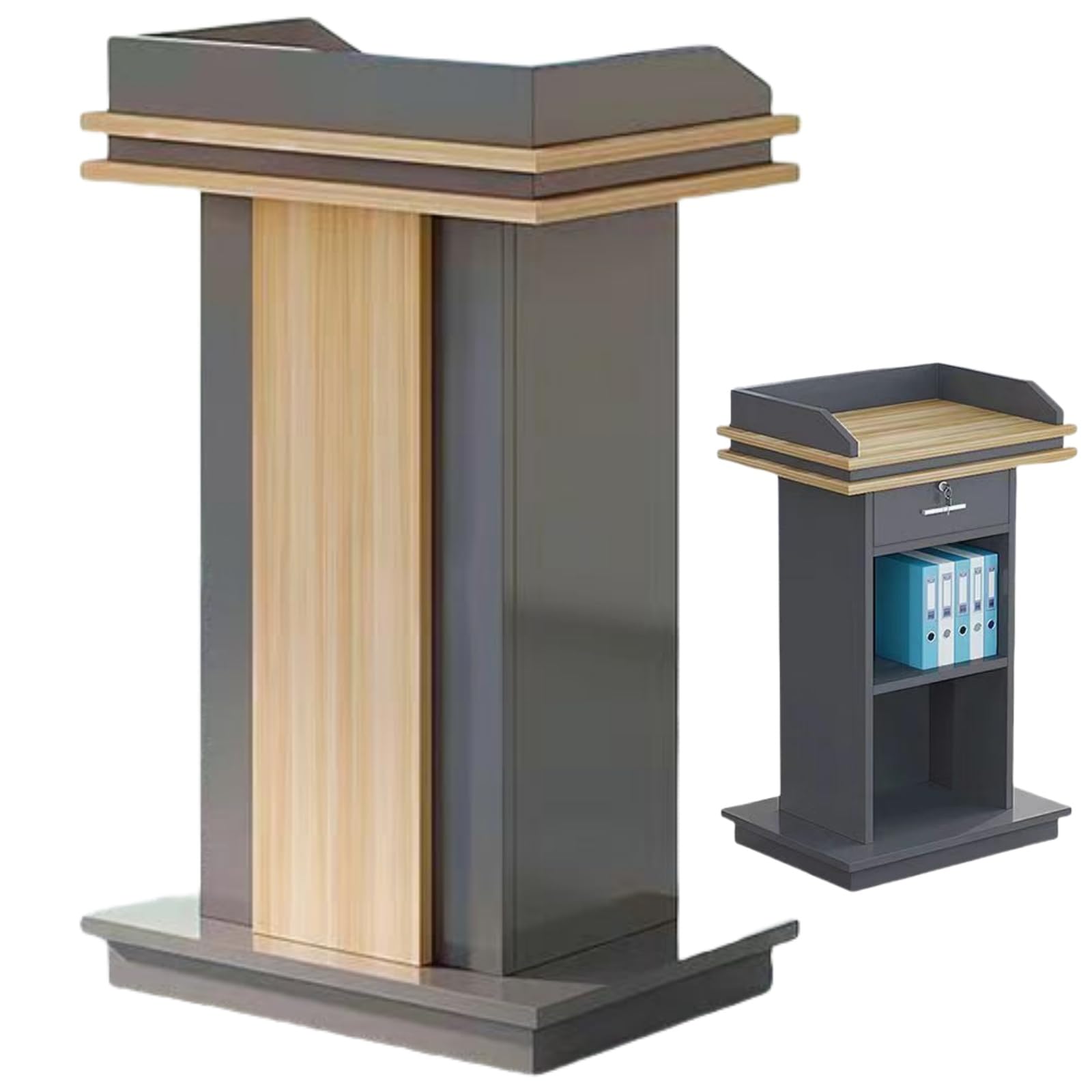 DFGHNBVC Wooden Lectern Podium Stand With Wheels, Portable Floor Standing Pulpit For Speech Table Conference Room Hosting,A2-There Are Drawers