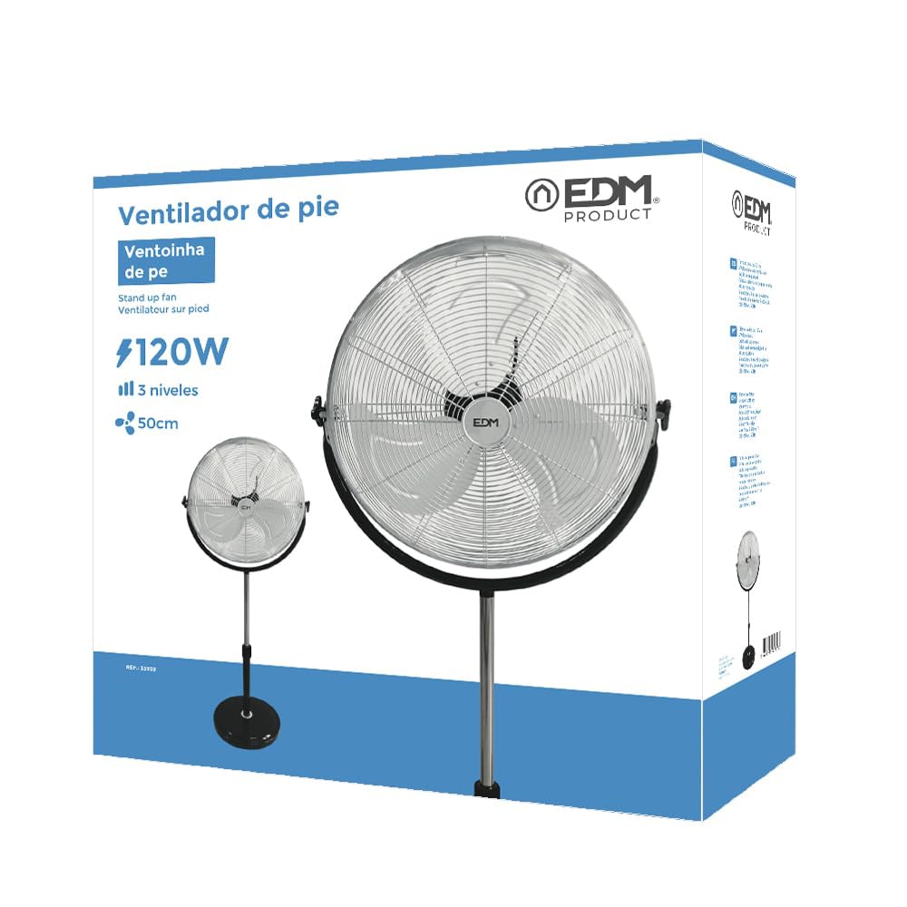 Electrodomesticosweb Ventilador de pie Industrial 120w 50cm EDM Altura Regulable 68-88cm EDM