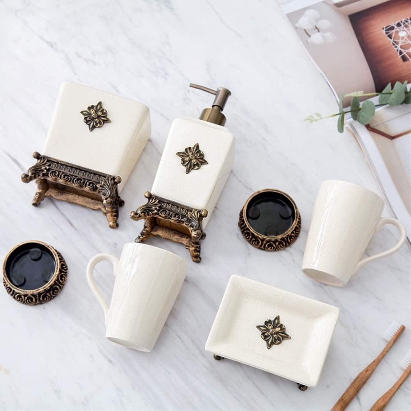 Nowoczesny Wystrój Kubkiem Zestaw 5 Akcesoriów Łazienkowych Ceramicznych Do Domu Vintage Design Kreatywna Ceramika Dekoracja