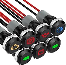 Indicator Light, 12V LED Small Indicator Light Waterproof 1/2" Panel Cutout 12V 24V Metal LED Indicator Pilot Dash Light with 145MM Wires -7PCS