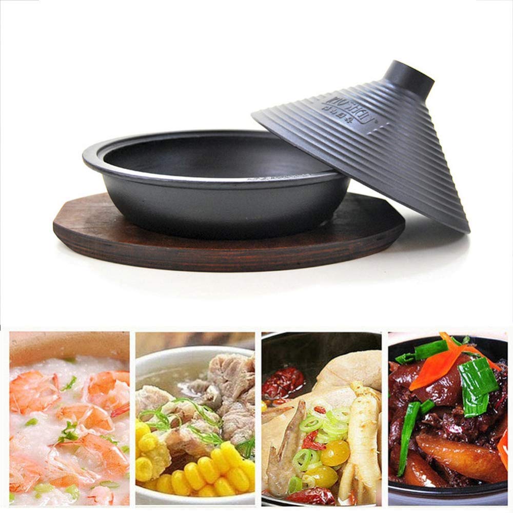 Marmite en Fonte à tajine avec Plaque Anti-brûlure, cocotte en Argile tajine Couvercle en cône Non poreux de Cuisson et réglages de température Four / 28cm
