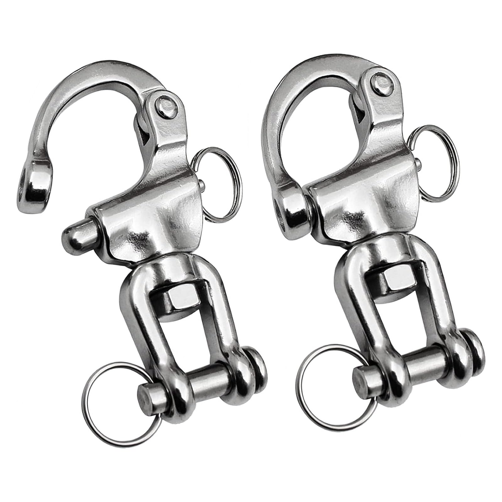 Manille en acier inoxydable,Pack de 2 crochets anti-panique à manille, mousqueton, manille émerillon, émerillon inox, pour drisse de spi de voilier 70 mm