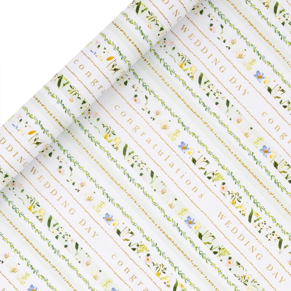 Glick - Wildflower Wedding Wrapping Paper Roll, Wedding Day Congratulations, Gift Wrapping, Arts & Crafts, 4 metres x 70 cm, Multi-Coloured
