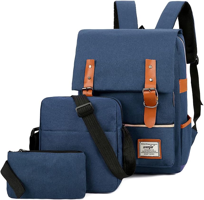 RYAPLarge ty Computer Backpack Fashion Business Bag Outdoor Leisure Travel Bag Set with External USB Port Blue