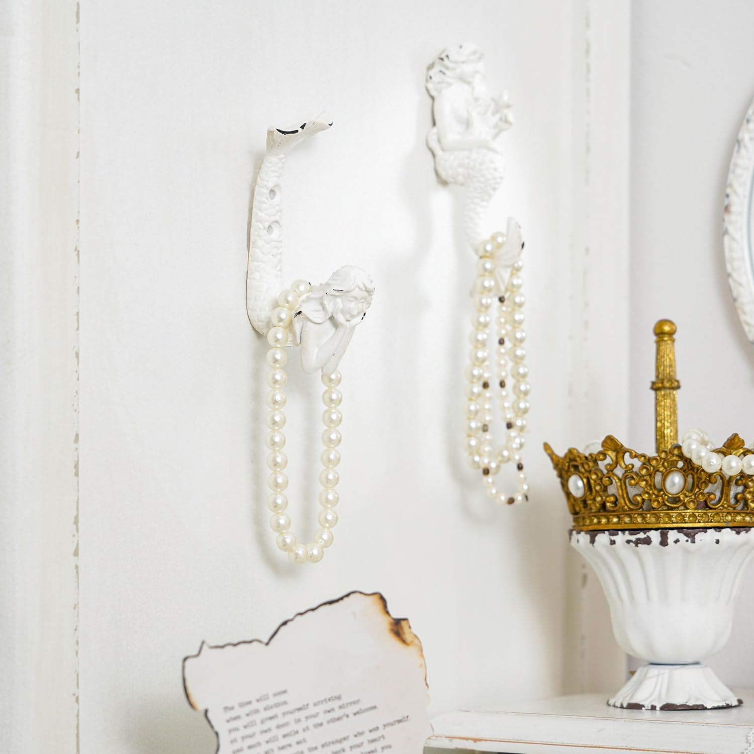 SOFFEE DESIGN 2pcs White Mermaid Shape Metal Coat Hooks, Playful Mermaid Design, Retro Friction Process, High Load-Bearing, for Vocation House, Seaside Cottages, Bathroom, Living Room - Image 3