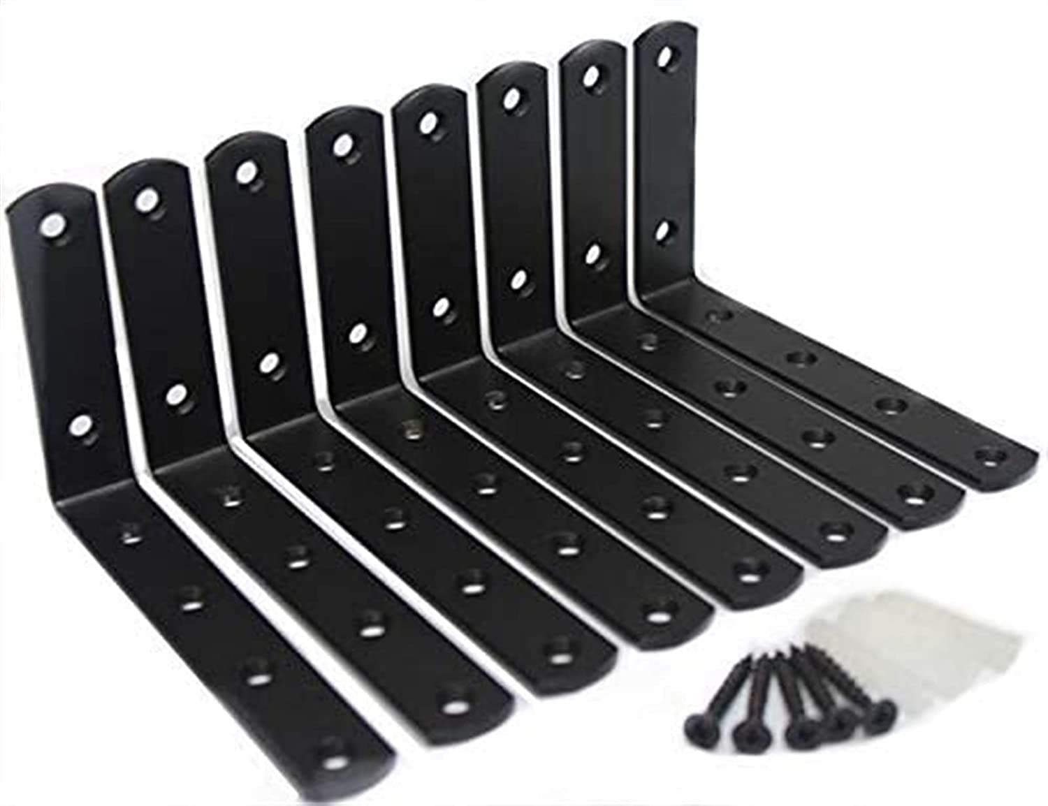 8 staffe angolari nere, 125 mm x 75 mm, supporto in acciaio a forma di L, per legno, staffe ad angolo retto di 90 gradi, resistenti, fissaggio a parete, rinforzo del telaio del carico