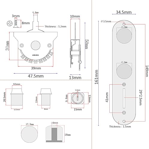 Miniatura 2 de Placa de puente de sillín roscada precableada cargada Alnico V Pickup, placa de control de interruptor de 3 vías, juego de pastilla de cuello de