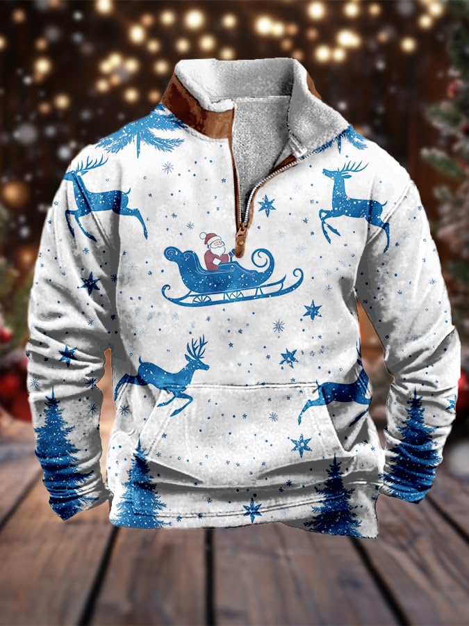 Men's Christmas Sweatshirts Funny Santa Print 1/4 Zip Up Thermal Sweatshirts Loose Stand Collar Winter Tops2