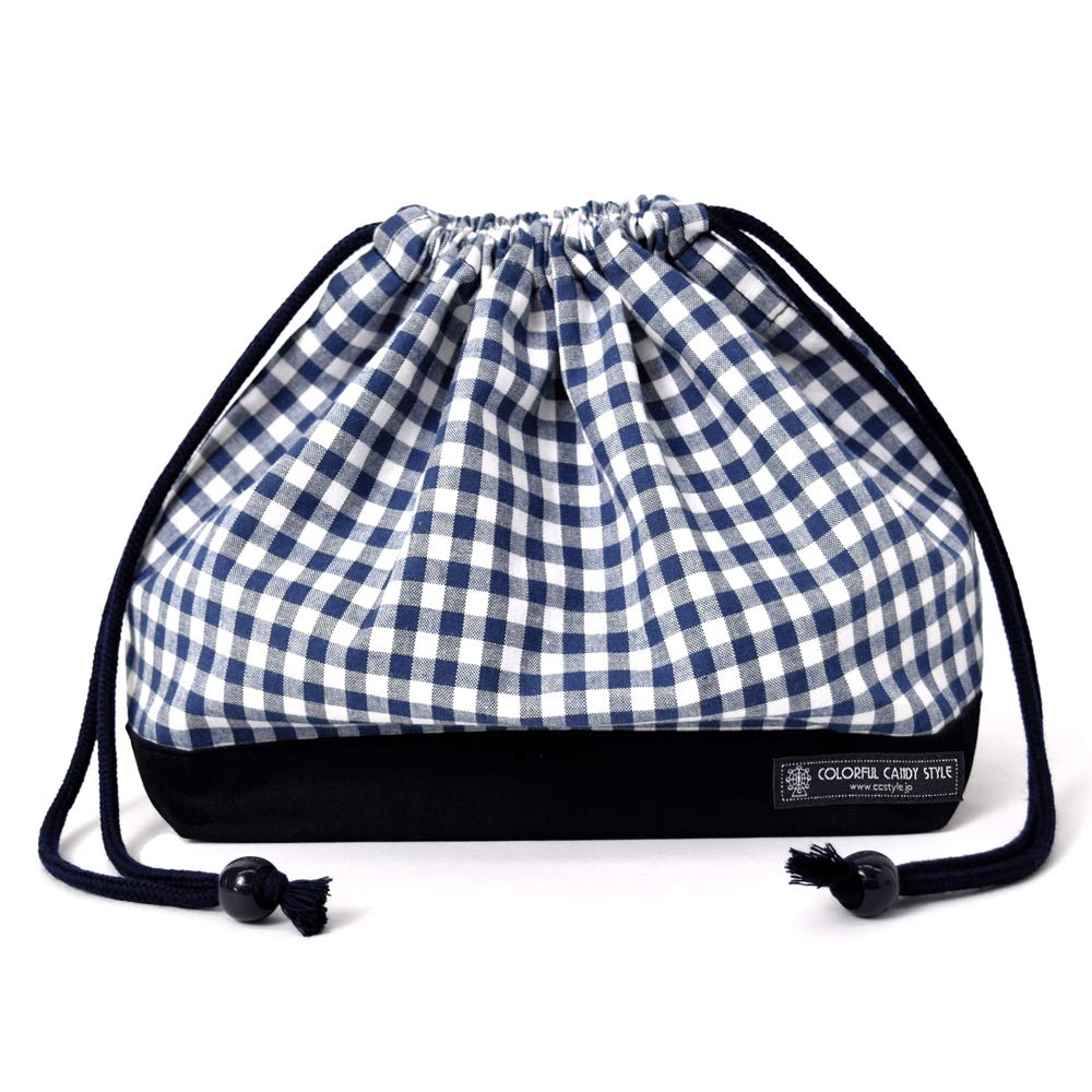Sac à lunch bento cordon taille M en toile canevas bleu marine import Japon