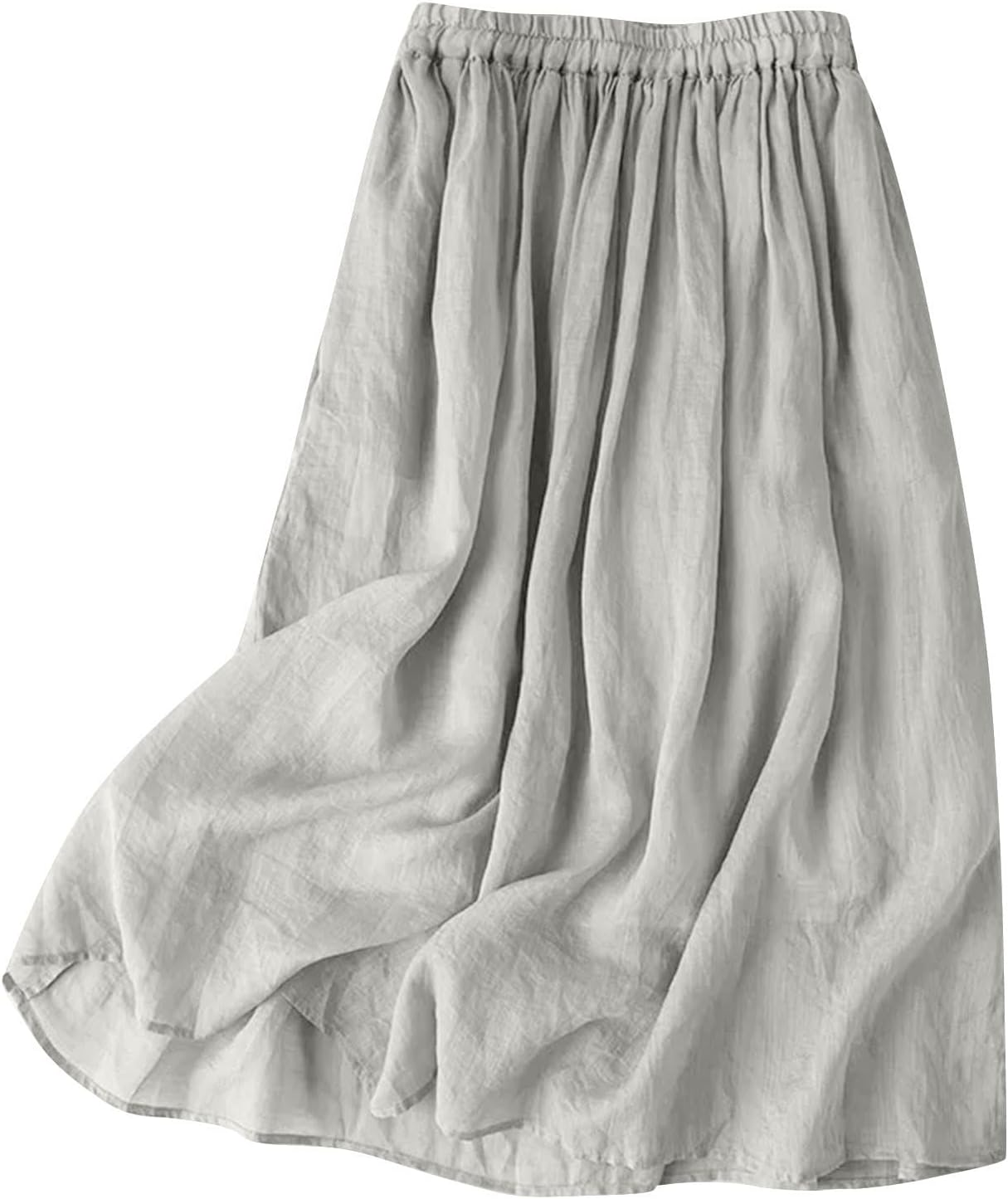 Women's Cotton Linen Midi Skirt 2026 Summer Casual Flowy Swing Elastic High Waist A-Line Boho Skirts Beach Party Skirt