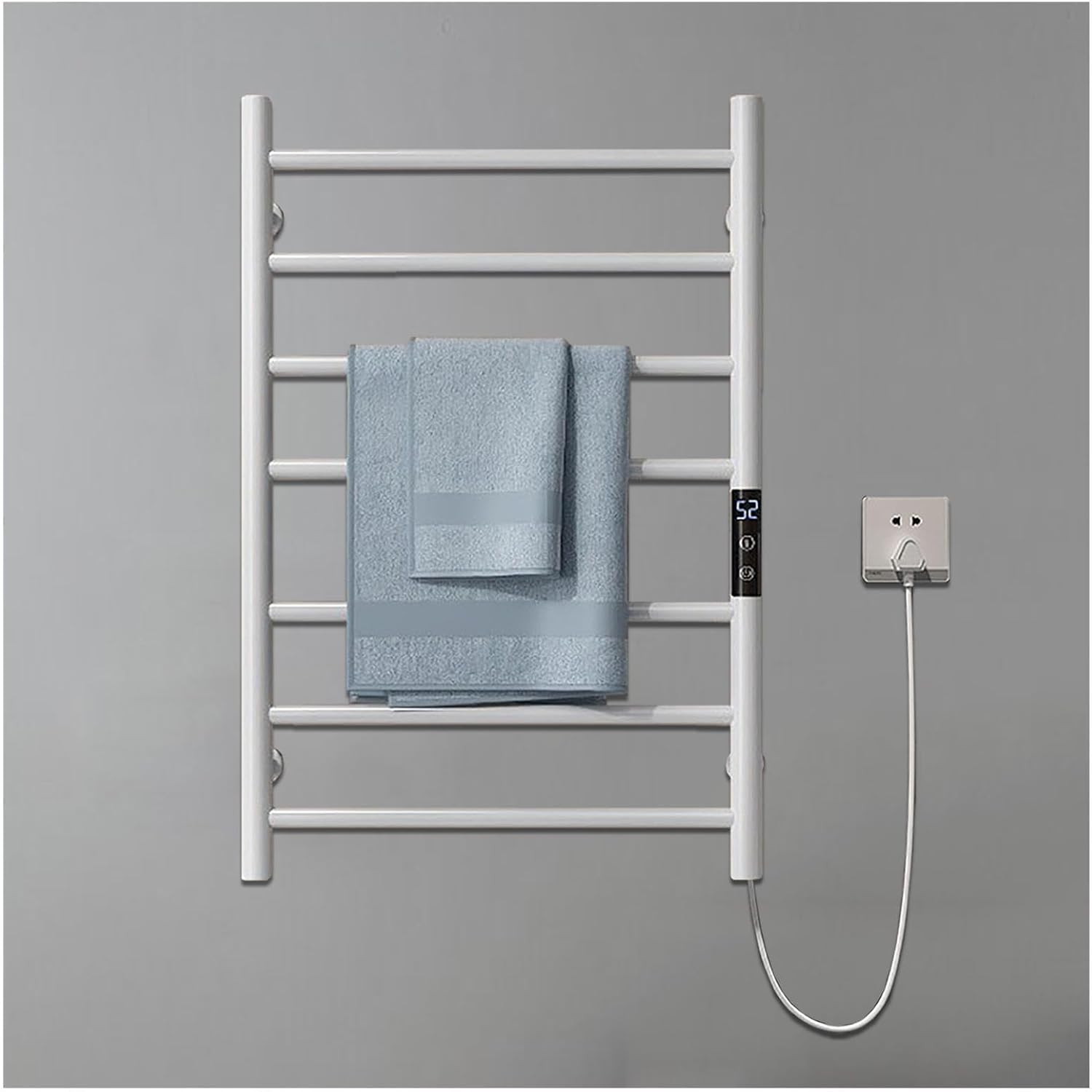 Towel Warmer Rack, Electric Towel Warmer with Timer,LED Display,Constant Temperature Control, Towel Warmer with Timer Wall Mounted Plug-in/Hardwired,B-White (A White)