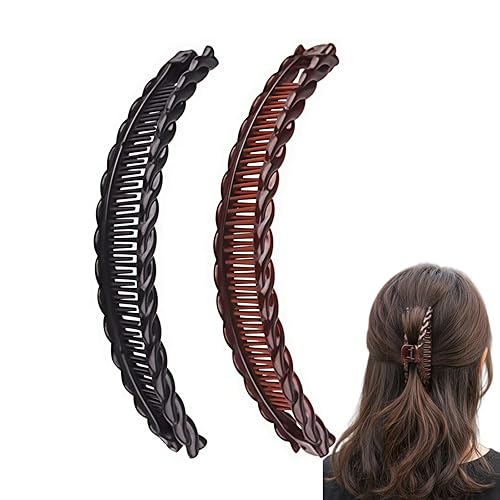 2 pinzas de pelo de plátano para cabello grueso y rizado, pinzas de tortuga negras y marrones, peines clásicos para mujeres y niñas, deslizantes