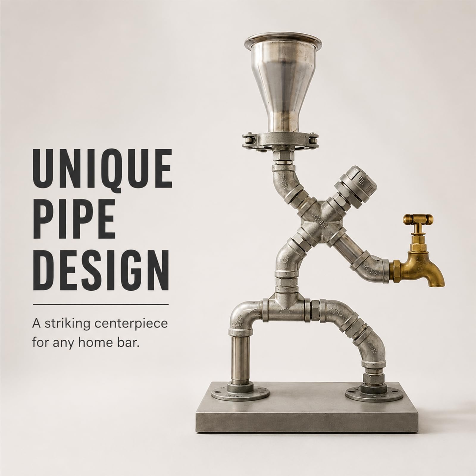 Dispensador de Bebidas Estilo Industrial de Tubo Metal y Latón | diseño industrial, grifo latón, base estable, estilo retro, idea regalo(silver)