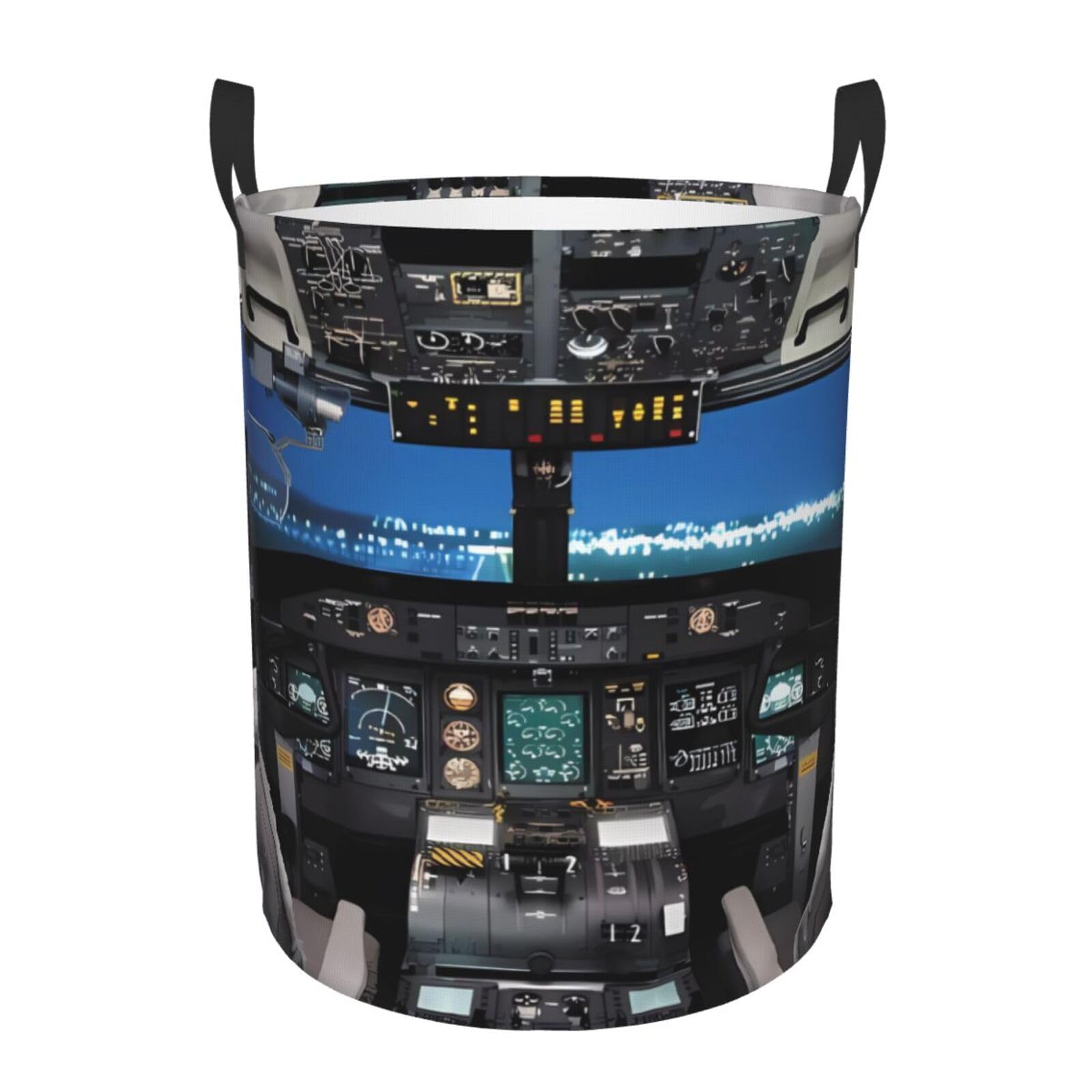 S Circular Hamper Airplane Cockpit Print Storage Basket for Home