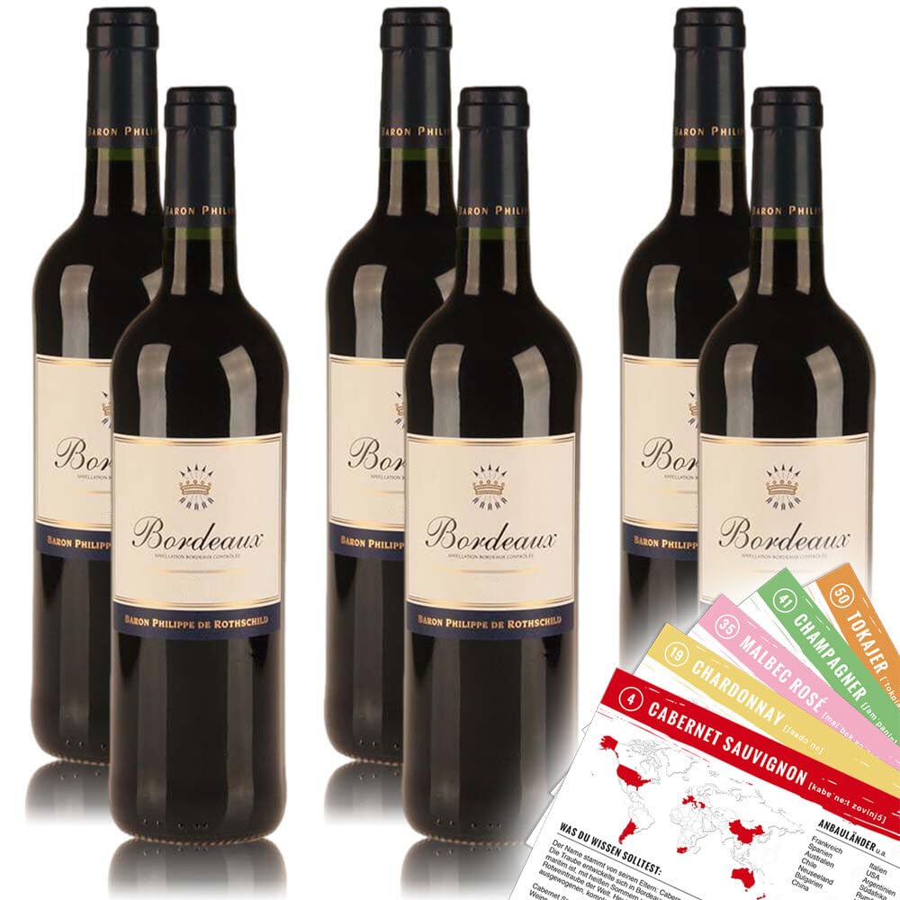 Baron Philippe de Rothschild Bordeaux Rouge, trocken, sortenreines Weinpaket + VINOX Winecards (6x0,75l)