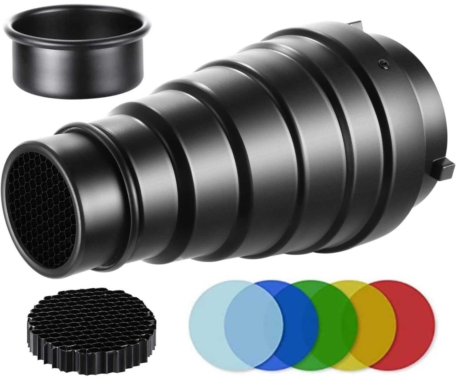 Snoot conique en métal avec grille nid d'abeille 5pcs Kit de filtre couleur pour Bowens Mount Studio stroboscope Monolight Photographie Flash