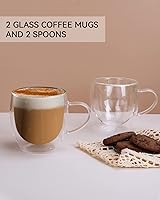 Vista 2 de LIBWYS Tazas de café de doble pared de 12 onzas, tazas de té de café con leche, capuchino expreso, con asa, 11.8 fl oz (2 x 8.5 fl oz)