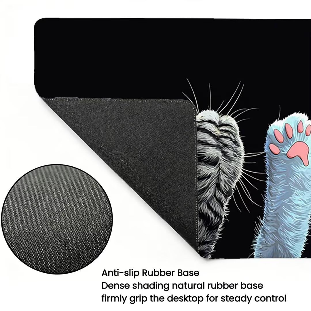 Podkładka pod mysz do gier XXL - 1600x800x3mm - duża antypoślizgowa podkładka pod klawiaturę dla kota z przeszytymi krawędziami, czarna duża podkładka pod mysz do gier do biura i domu, poprawia